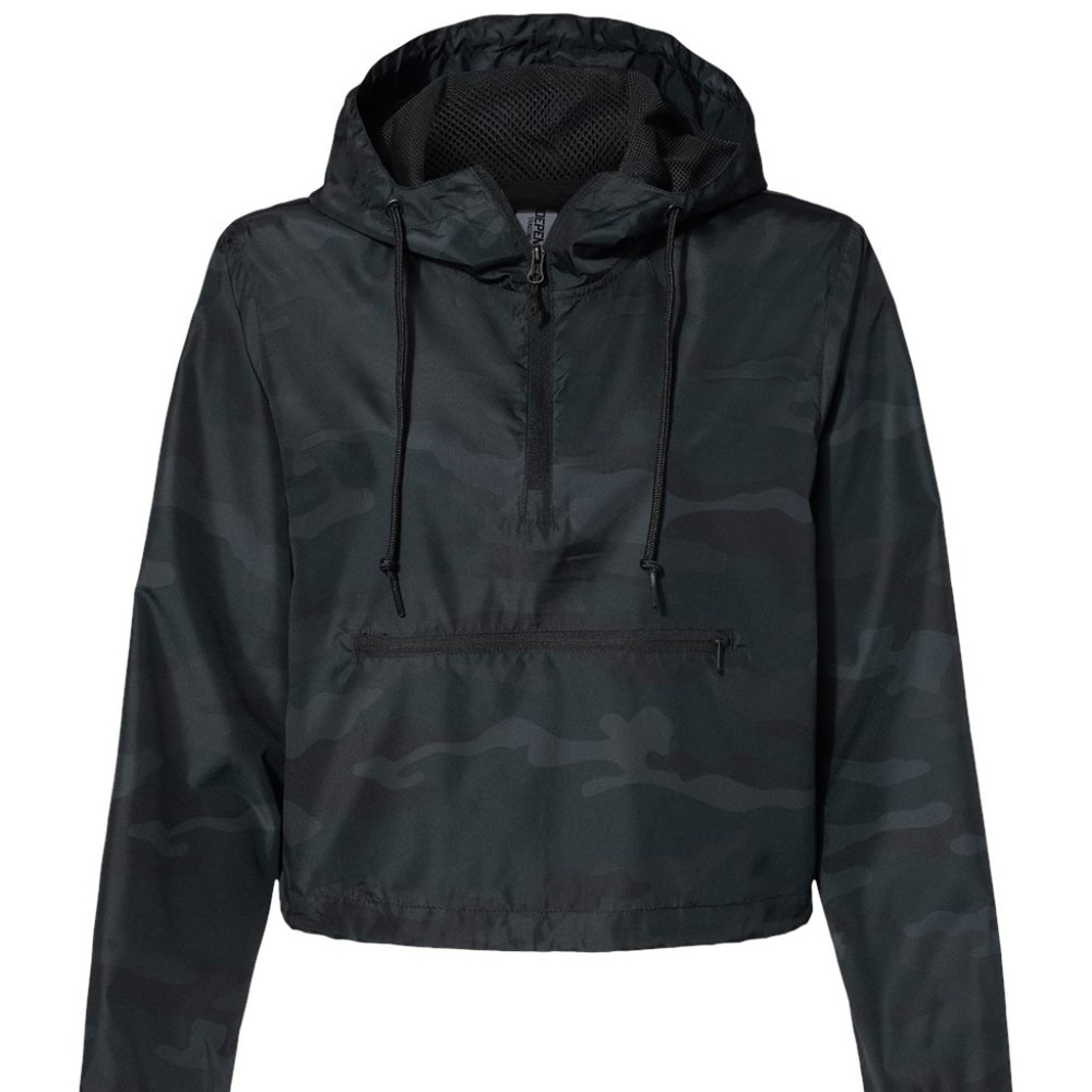 Women Black Camo Crop Lightweight Windbreaker